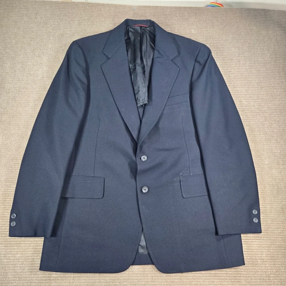 Hart Schaffner & Marx‎ Mens 40R Navy Blue Texturized Woven Two-Button Blazer